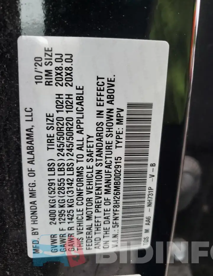 5FNYF8H26MB002915 Photo# 13