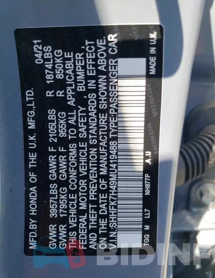 SHHFK7H49MU419488 Photo# 13