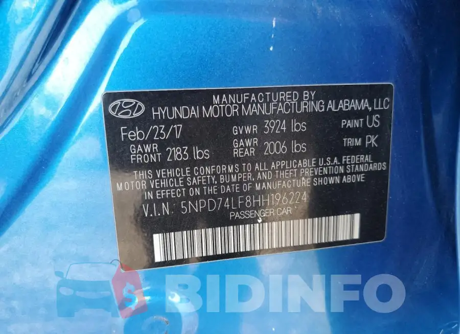 5NPD74LF8HH196224 Photo# 13