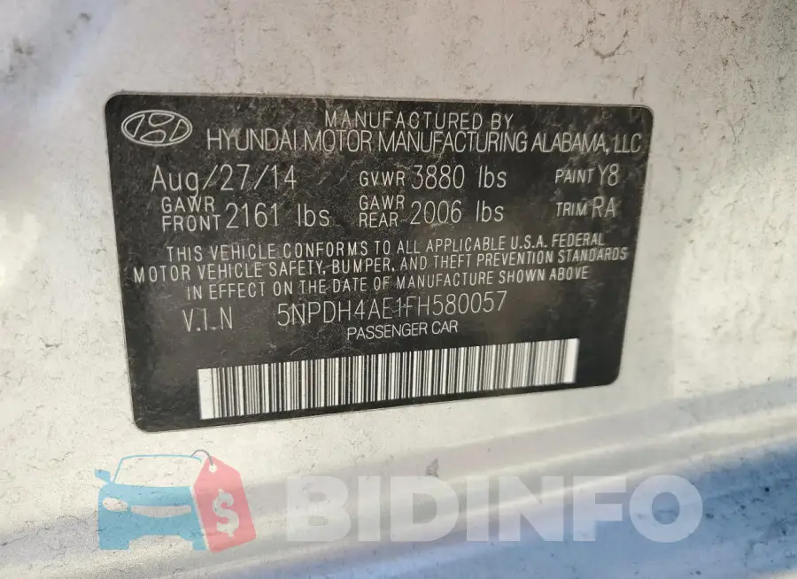 5NPDH4AE1FH580057 Photo# 12