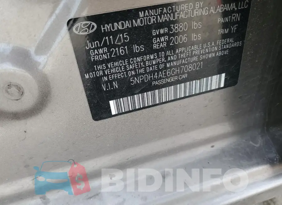 5NPDH4AE6GH708021 Photo# 12
