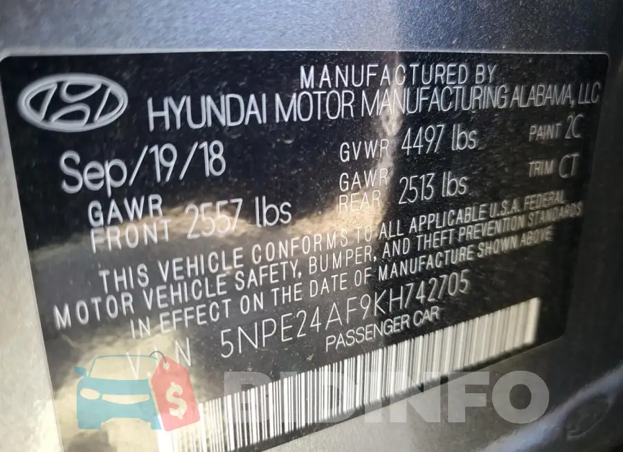 5NPE24AF9KH742705 Photo# 12