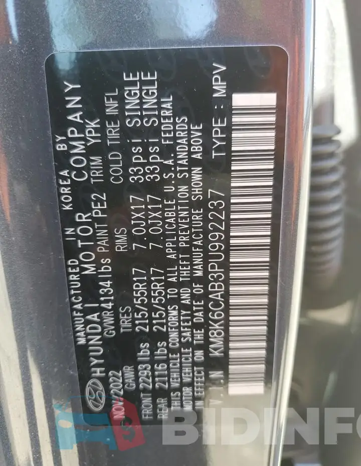 KM8K6CAB3PU992237 Photo# 13