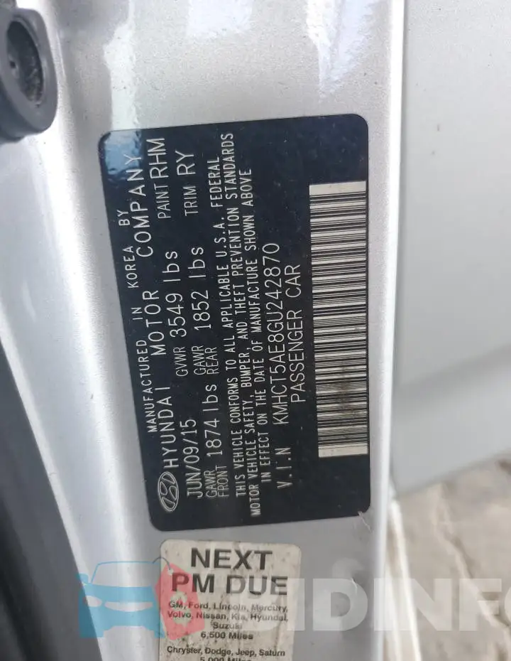 KMHCT5AE8GU242870 Photo# 12
