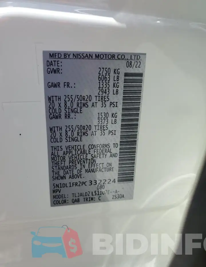 5N1DL1FR2PC332224 Photo# 14