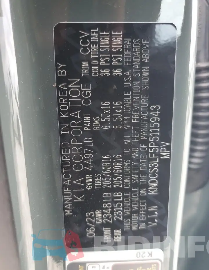 KNDCS3LF5P5115943 Photo# 13