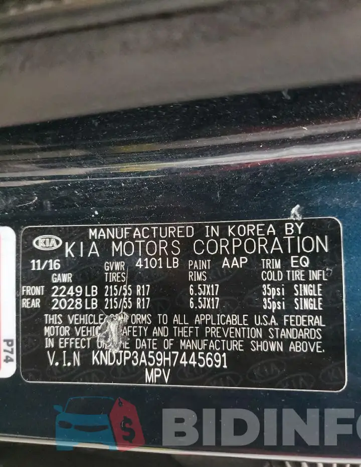 KNDJP3A59H7445691 Photo# 12