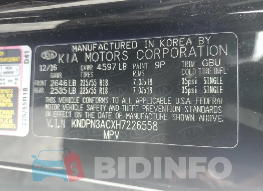 KNDPN3ACXH7226558 Photo# 13