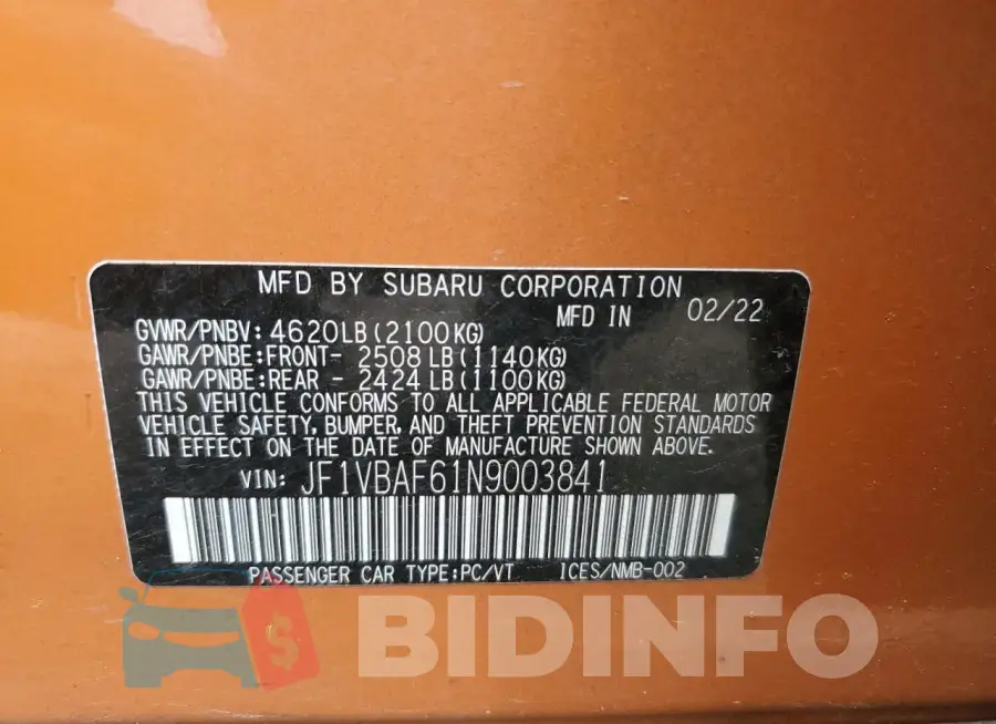 JF1VBAF61N9003841 Photo# 12