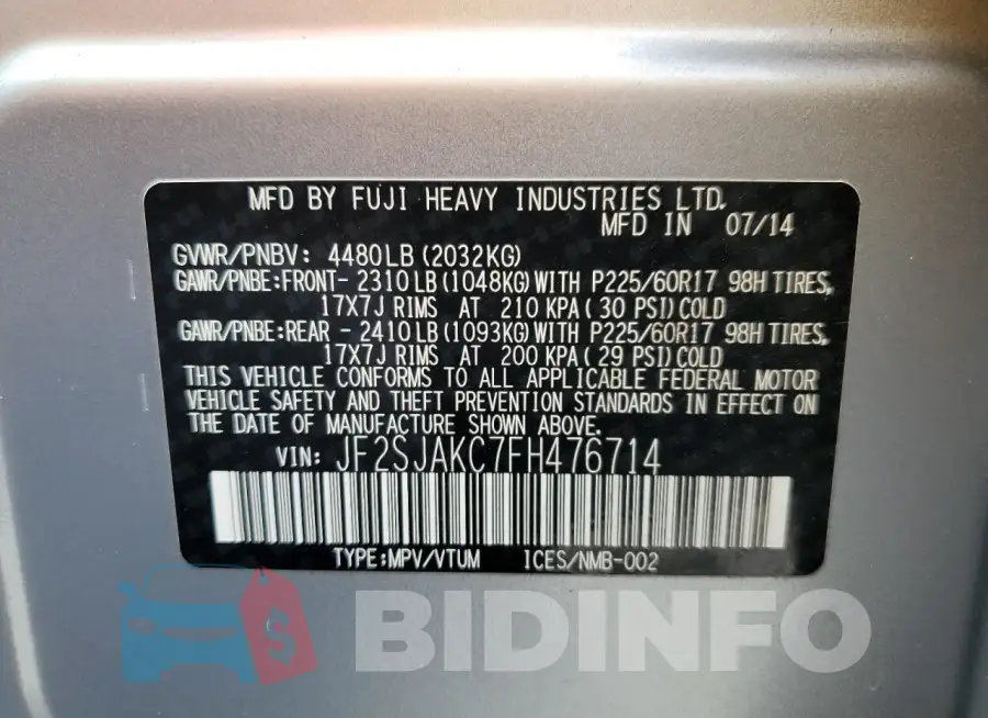 JF2SJAKC7FH476714 Photo# 13