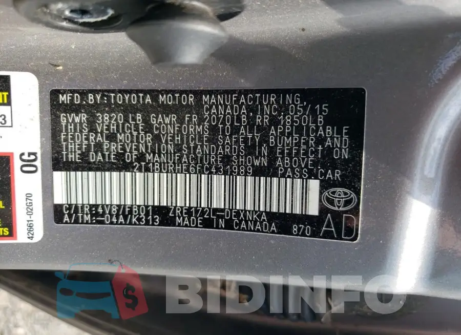 2T1BURHE6FC431989 Photo# 12