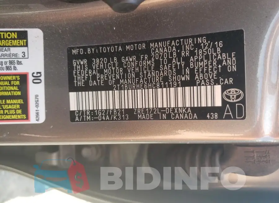 2T1BURHE6HC811191 Photo# 13