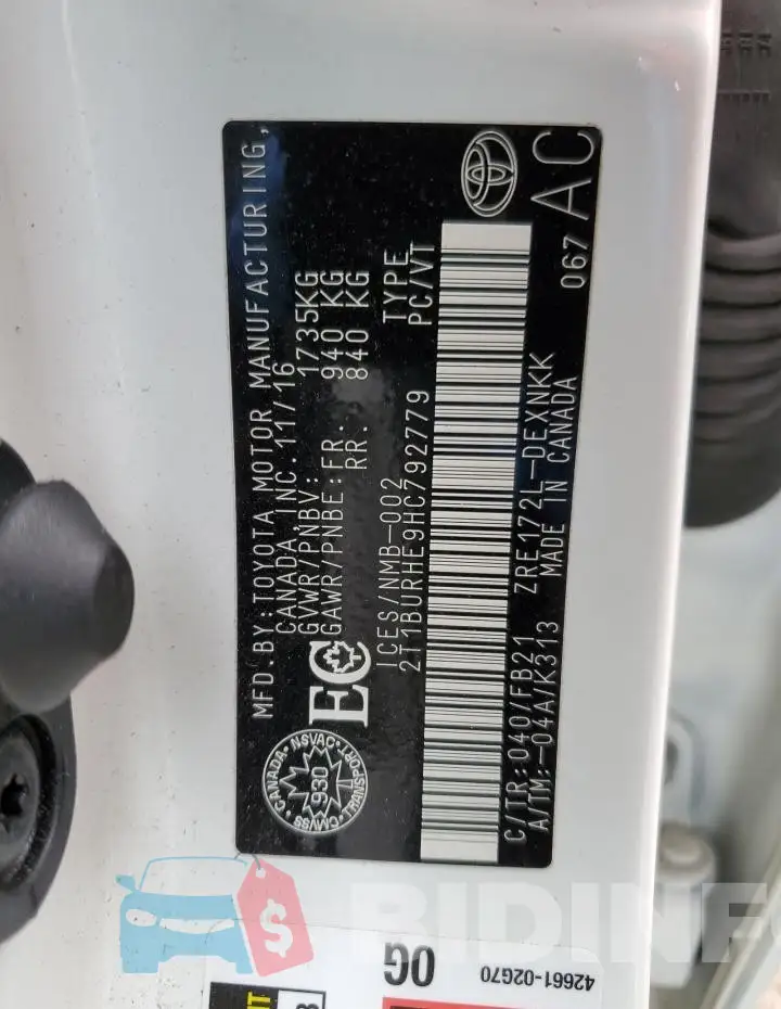 2T1BURHE9HC792779 Photo# 12