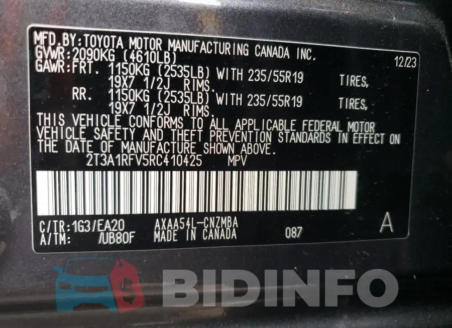 2T3A1RFV5RC410425 Photo# 13