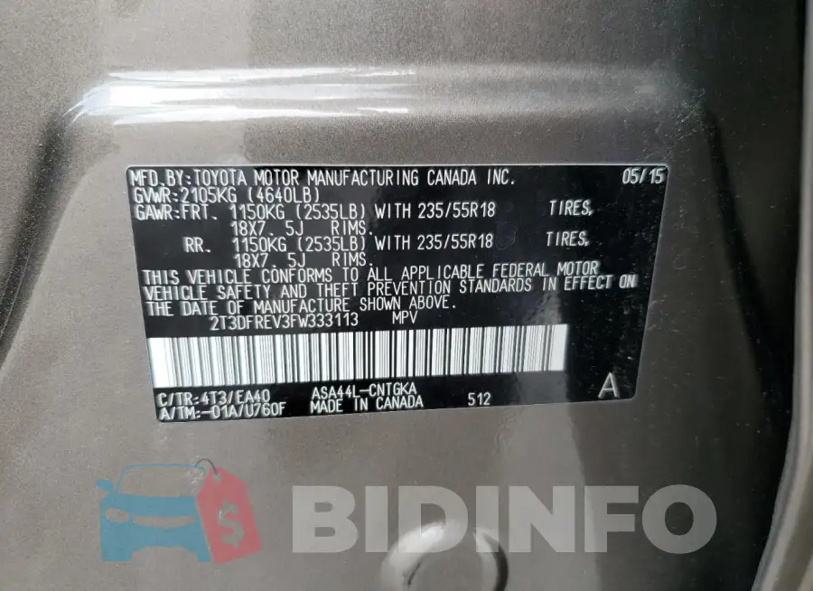 2T3DFREV3FW333113 Photo# 13