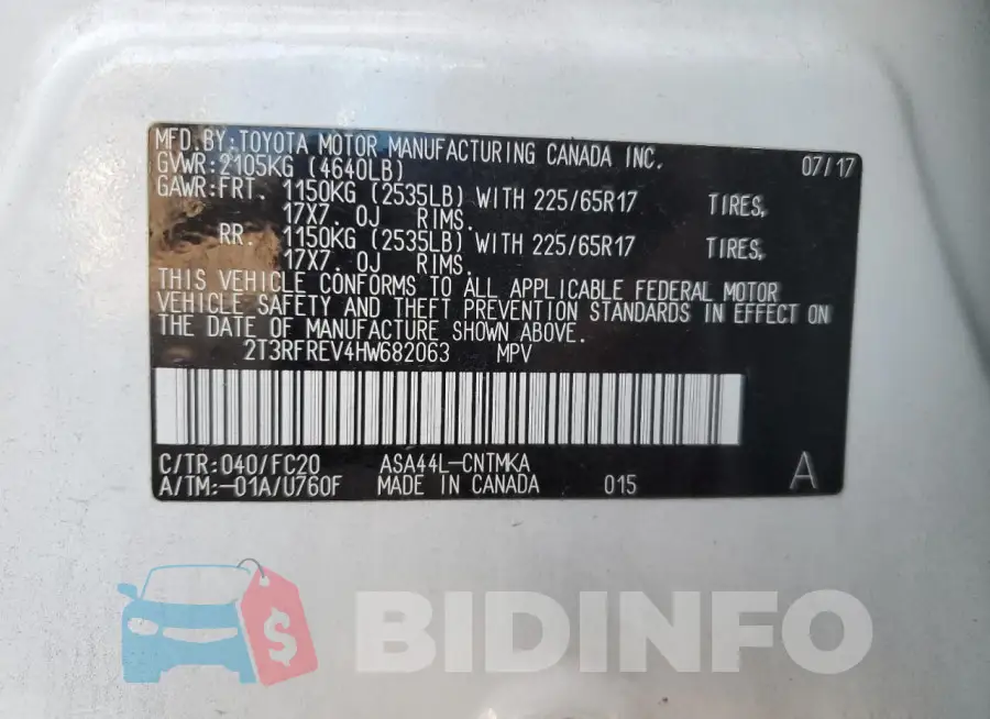 2T3RFREV4HW682063 Photo# 14