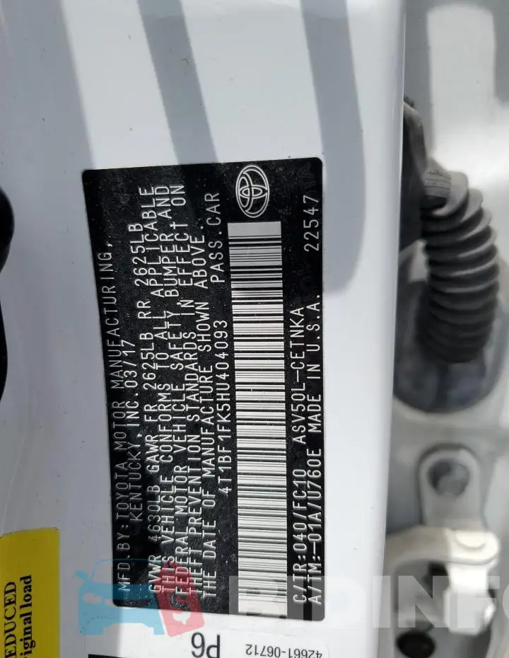 4T1BF1FK5HU404093 Photo# 12