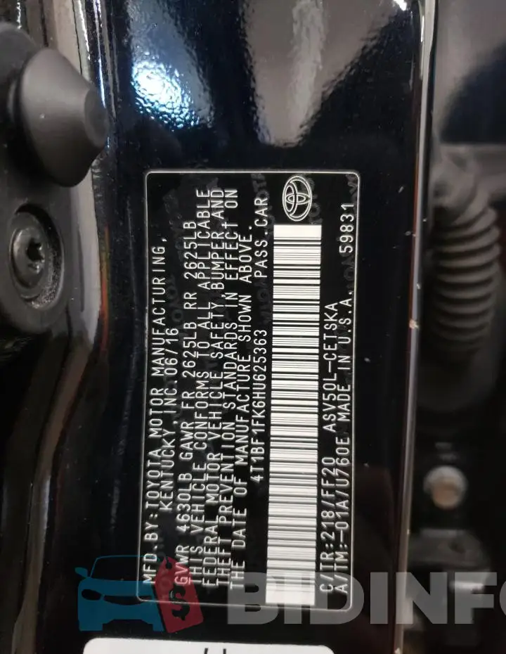 4T1BF1FK6HU625363 Photo# 12