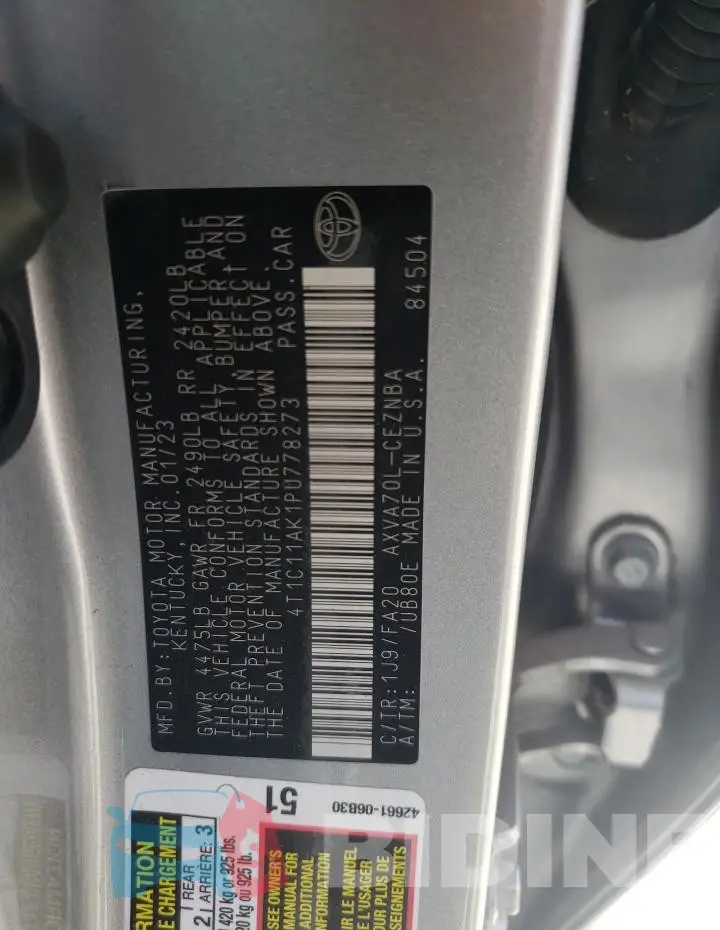 4T1C11AK1PU778273 Photo# 12