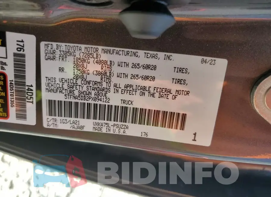 5TFNA5DB2PX094122 Photo# 12