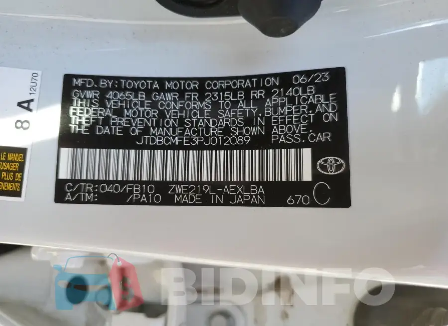 JTDBCMFE3PJ012089 Photo# 12