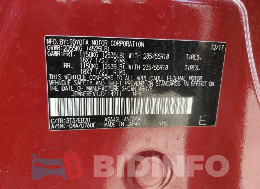 JTMNFREV1JD114211 Photo# 12