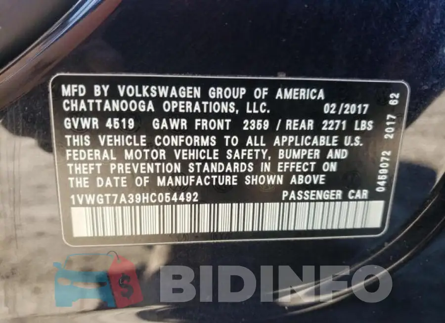 1VWGT7A39HC054492 Photo# 12