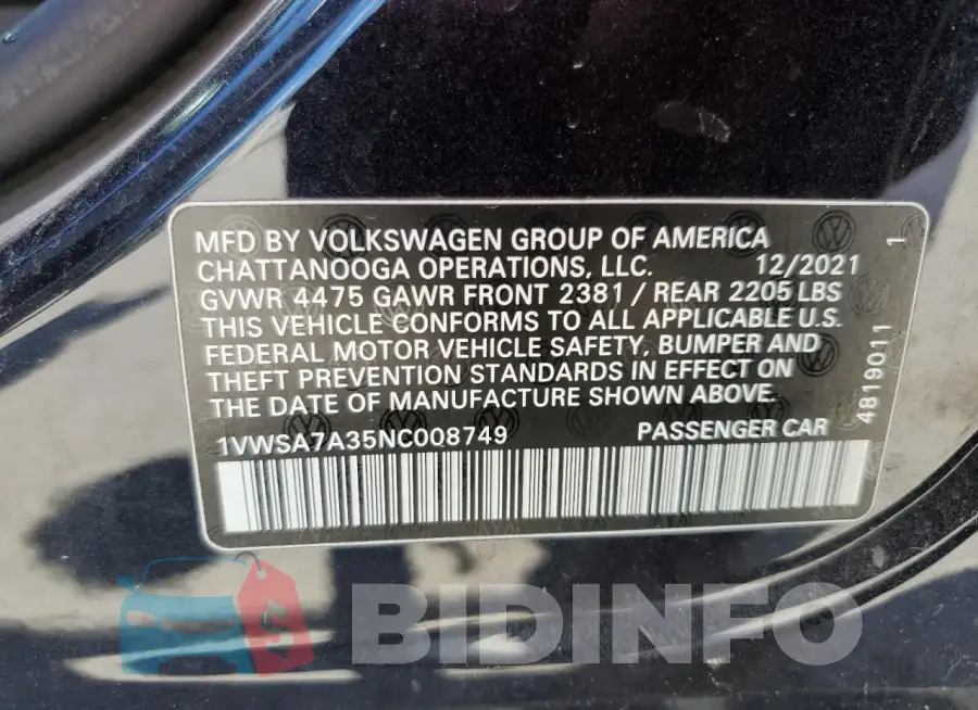 1VWSA7A35NC008749 Photo# 12