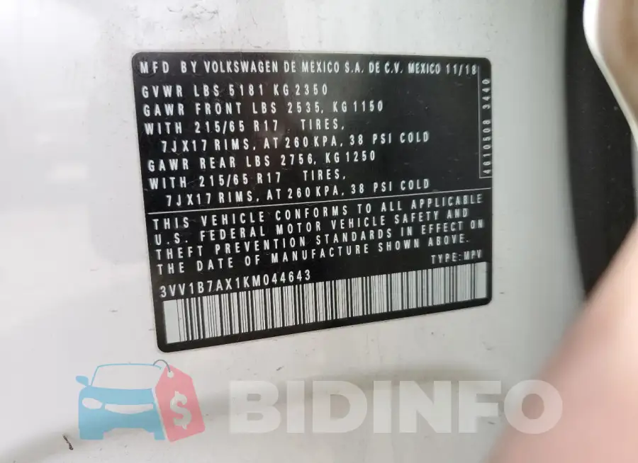 3VV1B7AX1KM044643 Photo# 12