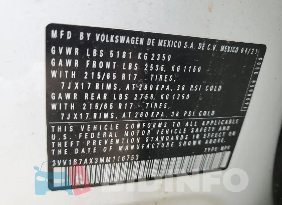 3VV1B7AX3MM116753 Photo# 13