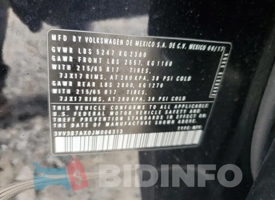 3VV3B7AX0JM006313 Photo# 13