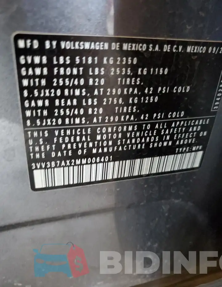 3VV3B7AX2MM006401 Photo# 12