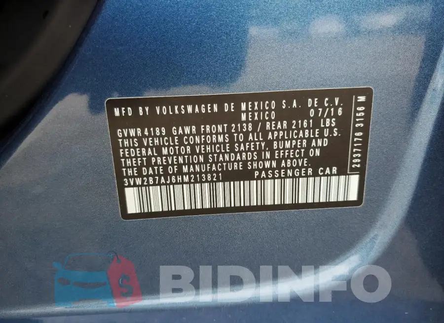 3VW2B7AJ6HM213821 Photo# 12