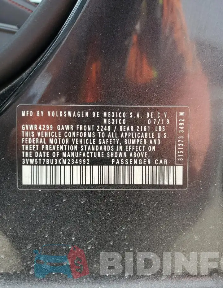 3VW5T7BU3KM234992 Photo# 13