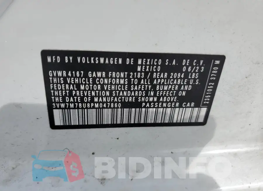 3VW7M7BU8PM047860 Photo# 12