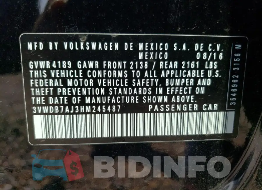3VWDB7AJ3HM245487 Photo# 12