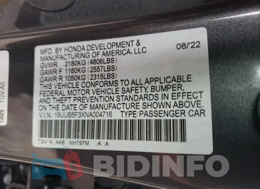 19UUB5F3XNA004716 Photo# 12