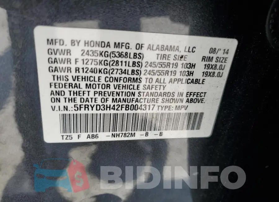 5FRYD3H42FB004317 Photo# 13