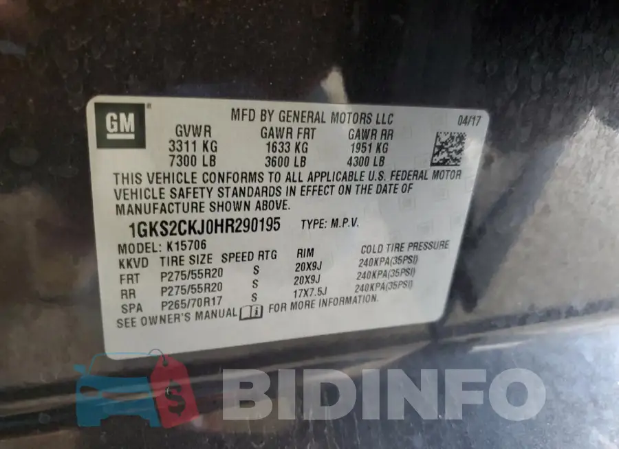 1GKS2CKJ0HR290195 Photo# 13