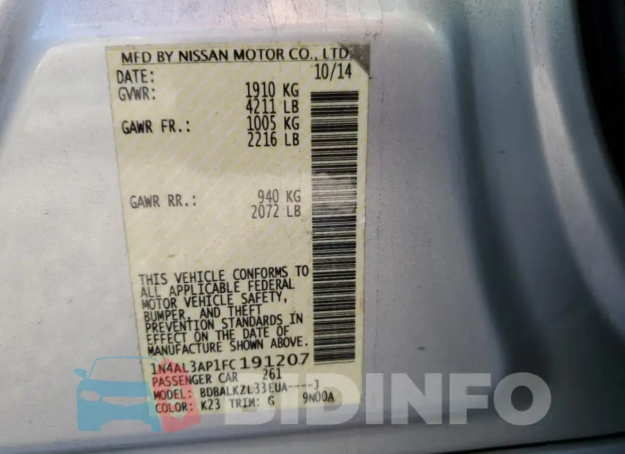 1N4AL3AP1FC191207 Photo# 12