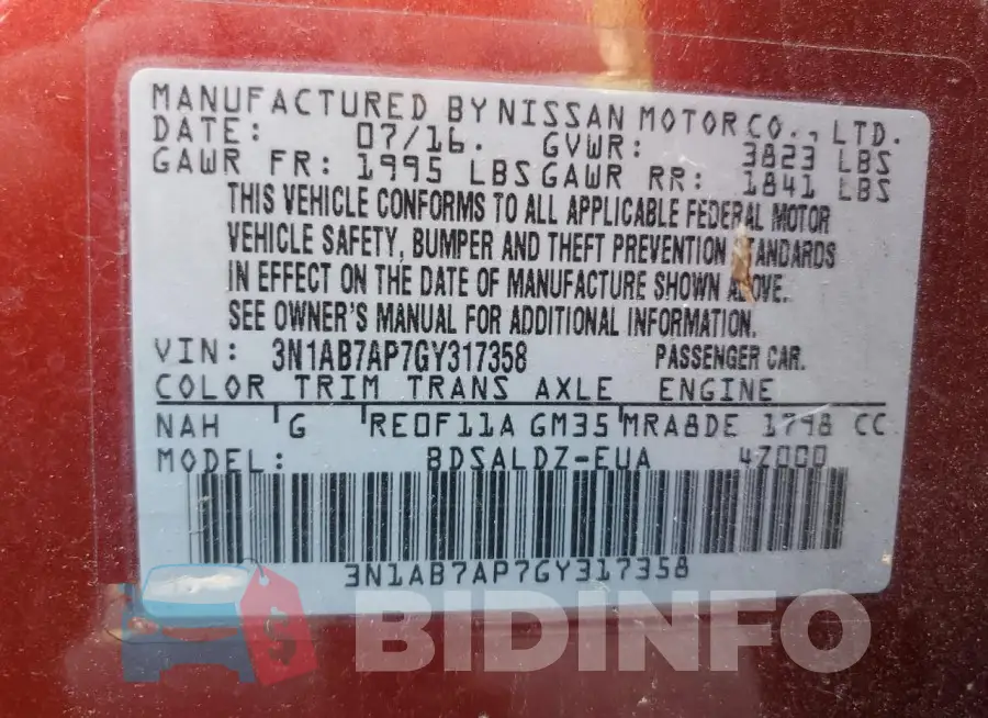 3N1AB7AP7GY317358 Photo# 13