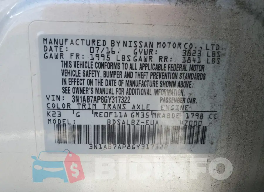 3N1AB7AP8GY317322 Photo# 13