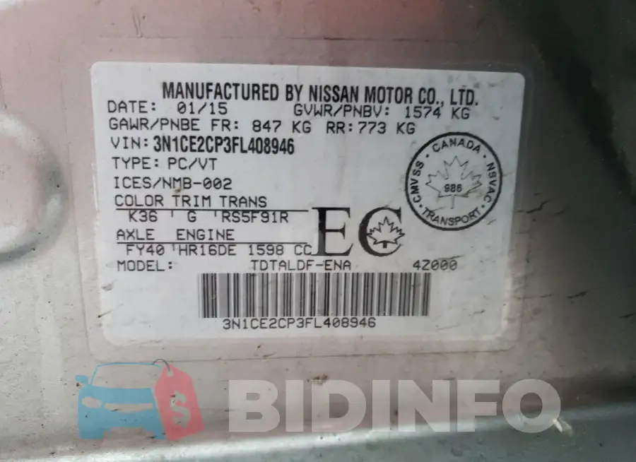 3N1CE2CP3FL408946 Photo# 12