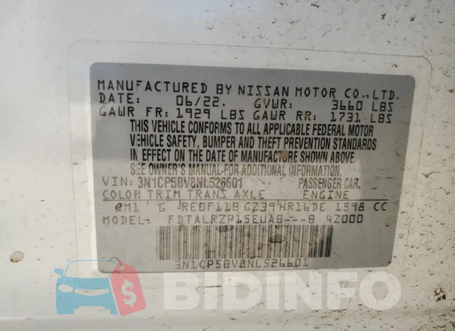 3N1CP5BV8NL526601 Photo# 12