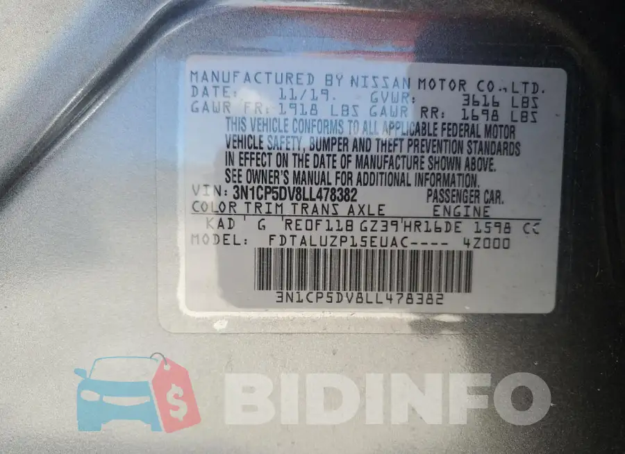 3N1CP5DV8LL478382 Photo# 14
