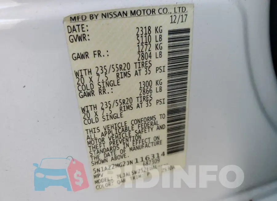 5N1AZ2MG2JN116314 Photo# 12