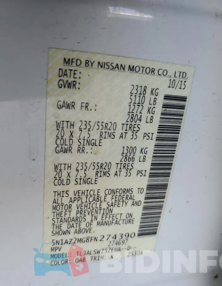 5N1AZ2MG8FN274390 Photo# 13