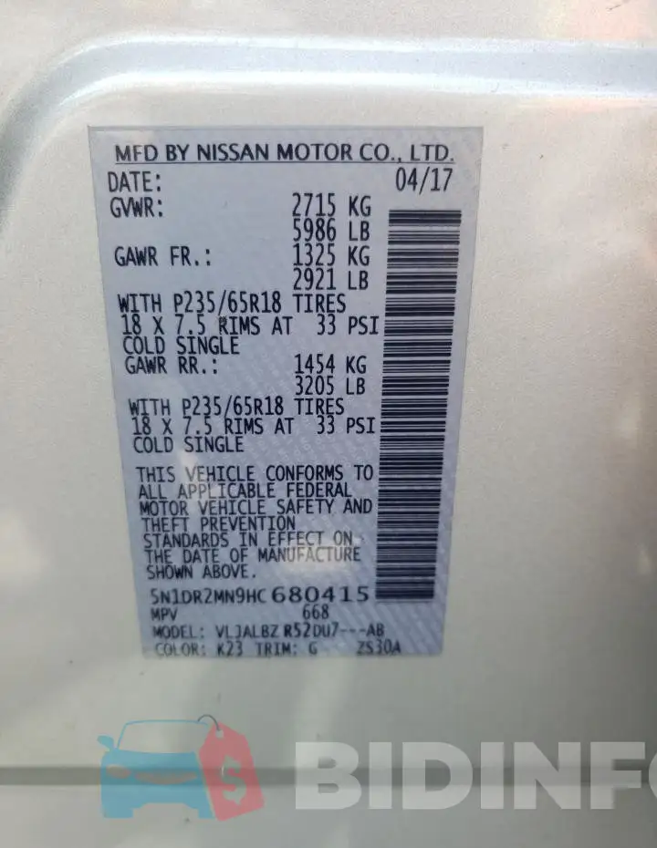 5N1DR2MN9HC680415 Photo# 13
