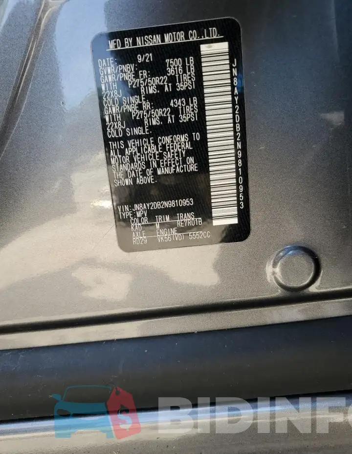 JN8AY2DB2N9810953 Photo# 12