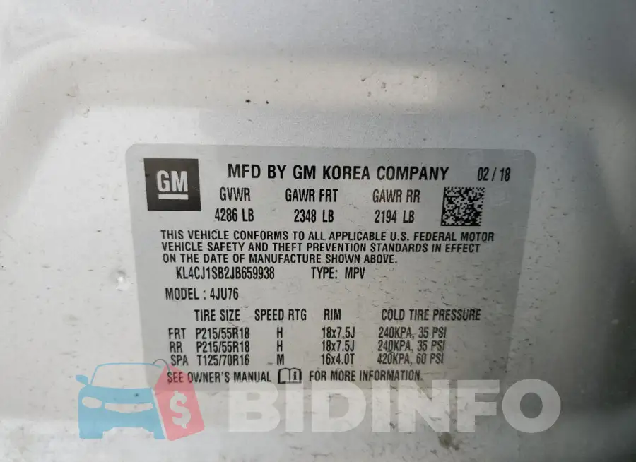 KL4CJ1SB2JB659938 Photo# 14